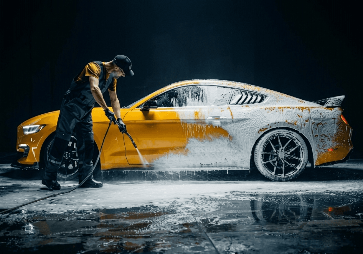 Audi A8 na glansherstel — diepe reflectie van studiolichten